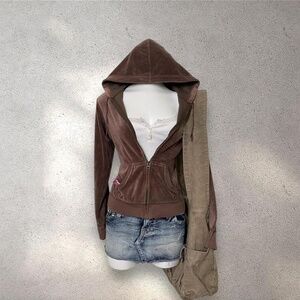So Brown Velour Zip Up Hoodie